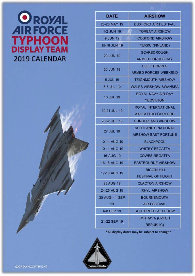 RAF TYPHOON DISPLAY TEAM CALENDARIO AIRSHOW 2019 Airholic.it